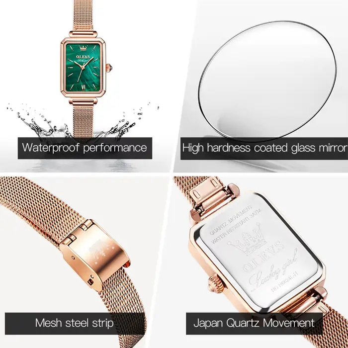 OLEVS 6624 Original femmes montre de luxe haut vert carré étanche horloge mode élégante marque