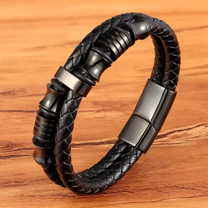 XQNI accessoires de luxe Bracelet hommes cadeau de mode noir Bracelets en cuir véritable bricolage combinaison sauvage