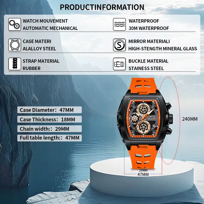 Montre à Quartz LIGE Élégante pour Hommes avec Fonction Chronographe Lumineux et Résistance à l'Eau Occasions Spéciales Activités Aquatiques Style Casual Mode
