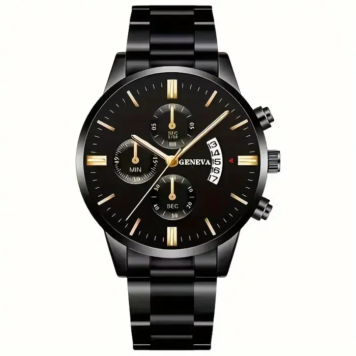 Montre à quartz vintage pour hommes avec calendrier - Montre élégante en acier inoxydable, cadeau pa