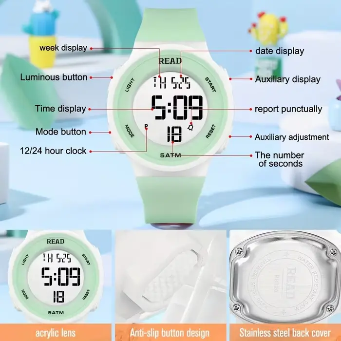Montre LED haute résolution pour femmes résistante à l'eau multifonctionnelle en silicone pour activités de plein air et vie quotidienne