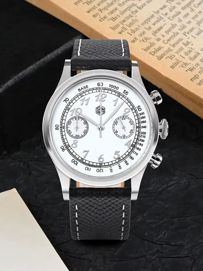 San Martin 38mm VK64 montre à Quartz hommes Vintage chronographe montres robe arabe/romain indices 5Bar saphir SN0101JS-1/2