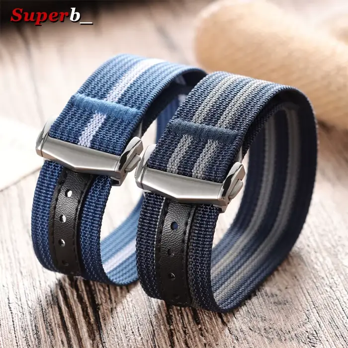 Fermoir déployant en Nylon 20mm 22mm bracelet de montre Premium côtelé