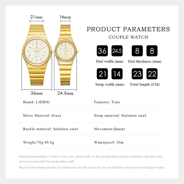 Montre à Quartz Dorée Liebig Luxe Acier Inoxydable Occasions Spéciales Femme Casual Mode Décontracté