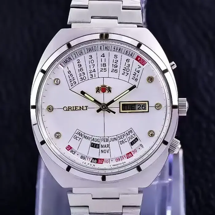 Montre mécanique sportive orient multifonction homme résistance à l'eau cadran grand ultra fin heure mondiale calendrier perpétuel