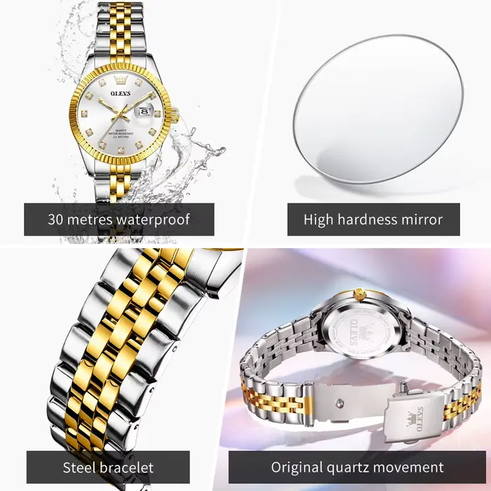 Montre pour femmes OLEVS 3705 haute dureté miroir diamant échelle luxe quartz résistante à l'eau bracelet en acier inoxydable pour diverses occasions
