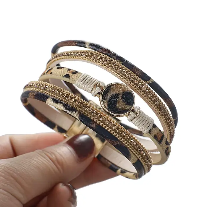 ALLYES – Bracelet bohème en cuir léopard pour femmes et hommes