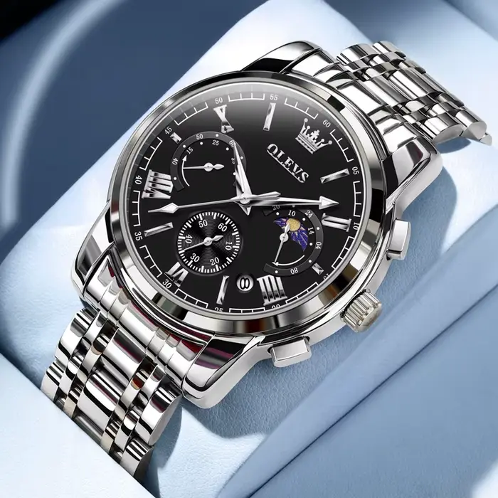 OLEVS-Montre-bracelet classique multifonctionnelle pour homme, échelle romaine, or, noir, 2895