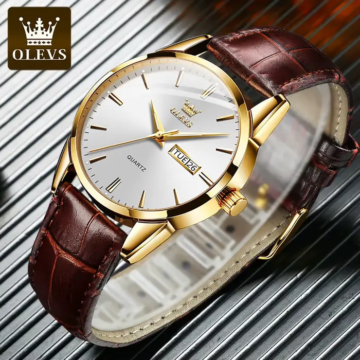 OLEVS montre à Quartz classique pour hommes bracelet en cuir étanche calendrier sport affaires montre-bracelet