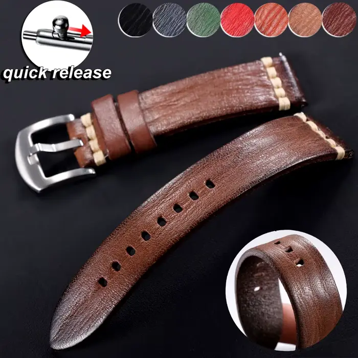 Bracelet de montre en cuir de vachette vintage 18mm 20mm 22mm 24mm pour Samsung