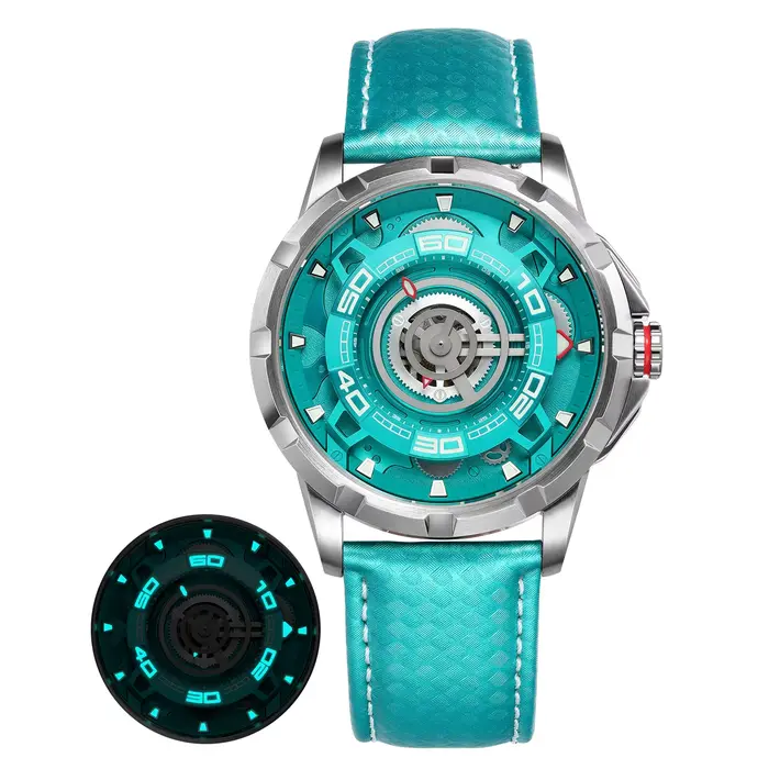 Montre automatique squelette pour homme BERNY, aiguilles/cadran 3D, 5ATM, saphir lumineux, acier 316