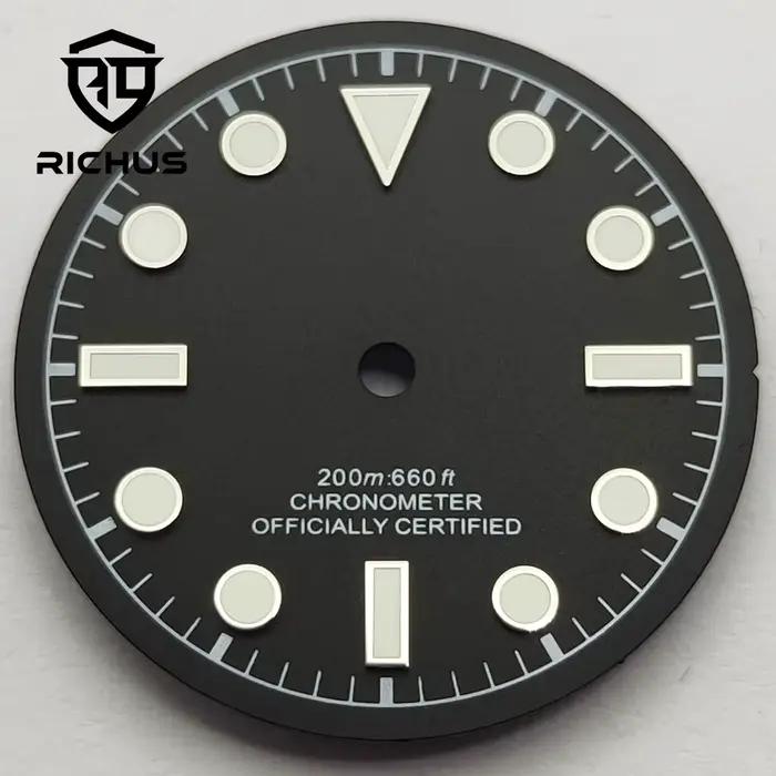 Cadran de montre RICHUS 28 avec index appliqué riveté et luminescence verte pour mouvements NH34 NH35 NH36 ETA2824 2836 Miyota8215-DG style élégant