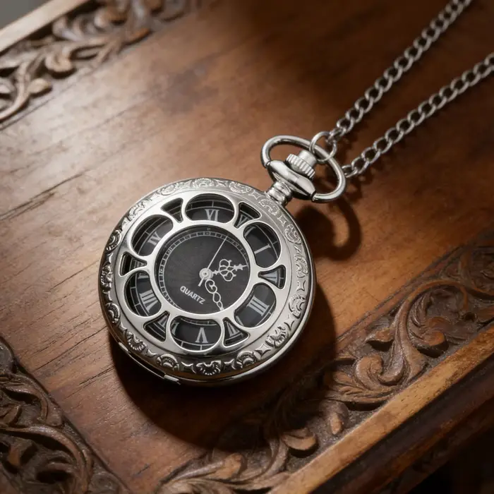 Montre de poche vintage rétro populaire en argent squelette ajouré chiffres romains montre pendentif quartz pour femmes hommes occassions spéciales