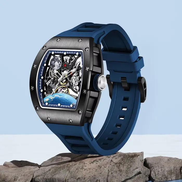 Montre Bonest Gatti automatique homme luxueuse avec mouvement squelette Tonneau résistante à l'eau pour tous les jours et occasions spéciales