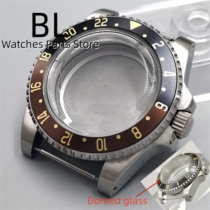 Boîtier de Montre Vintage Brossé avec Insert de Lunette Noire et Marron