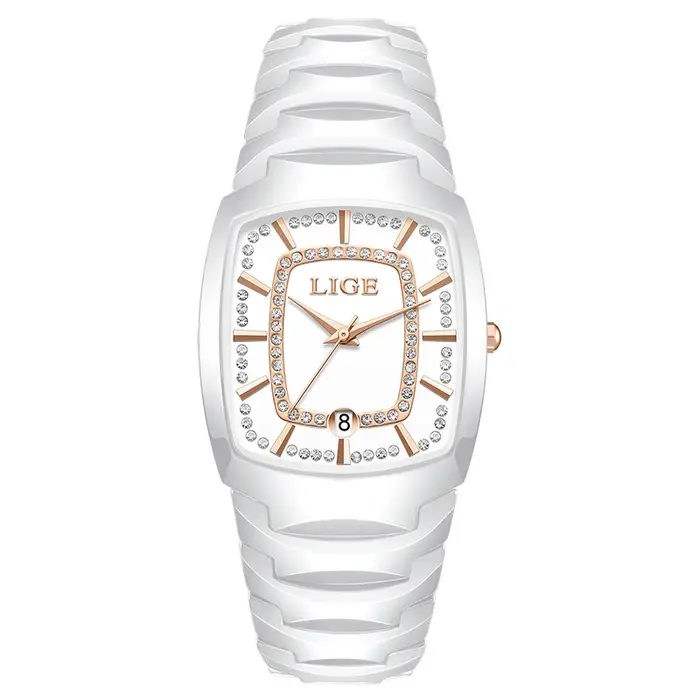 Montre à quartz de luxe LIGE pour femmes finition céramique résistante à l'eau pour toutes les occasions