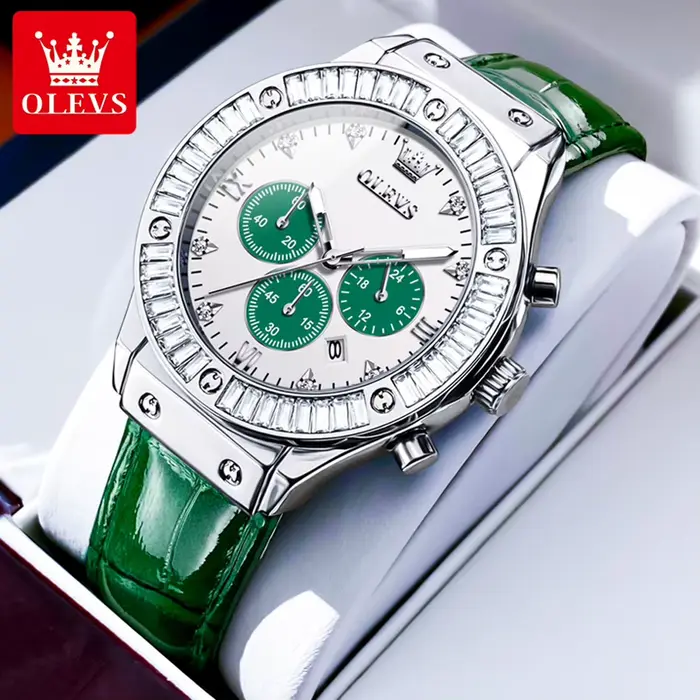 OLEVS-Montre à Quartz Analogique pour Femme, Bracelet en Cuir, Étanche, Luxe, Élégante, Business, Mo