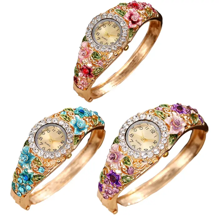 Offres spéciales femmes fleur papillon robe montre cadran rond strass Bracelet montre-Bracelet