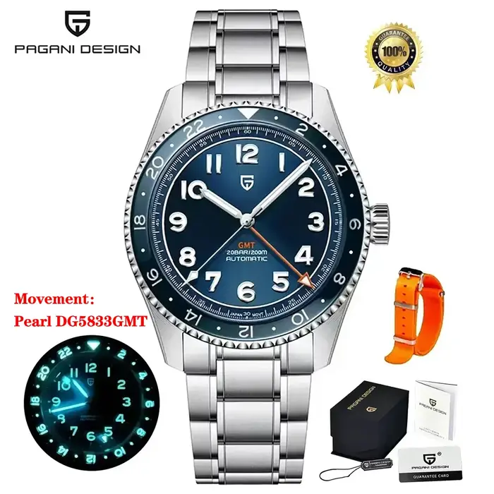 PAGANI DESIGN 2026 NOUVEAU Top GMT Montres automatiques mécaniques pour hommes Perle DG5833 Étanche Lumineux Verre saphir reloj hombre