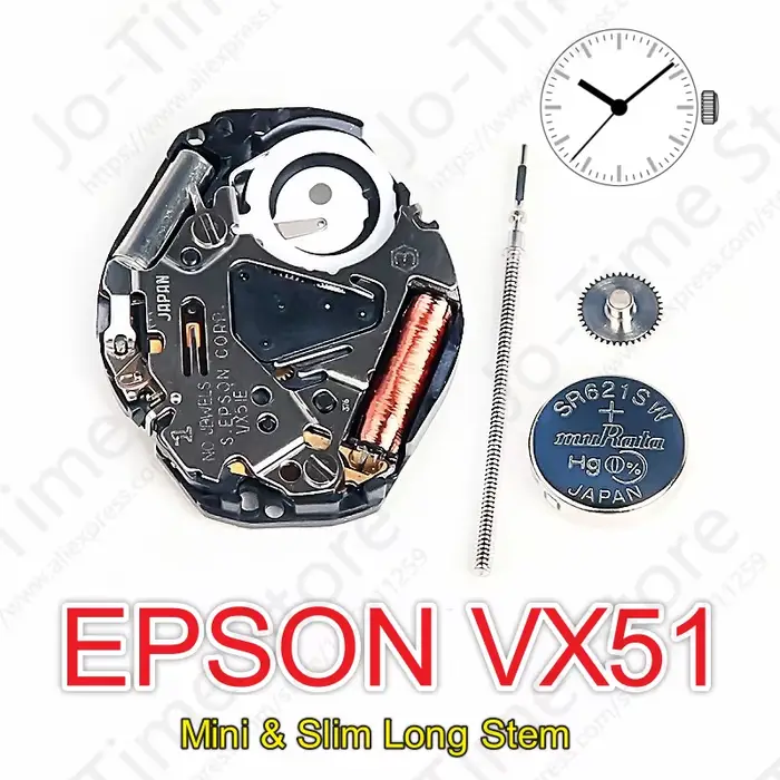 Mouvement DUTRIEUX VX51 VX51e quartz à 3 aiguilles tige longue mince pour montres compactes élégantes femmes occasions spéciales