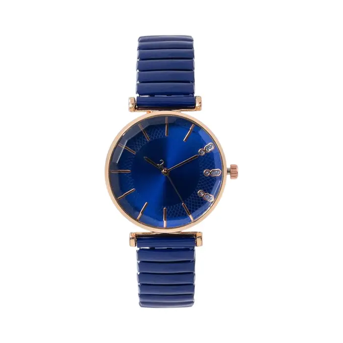 Trésor de luxe bleu Simple cristal dames montre à Quartz décontracté en acier inoxydable bracelet ex