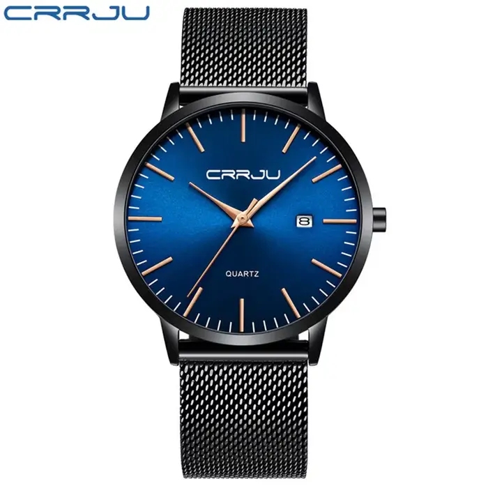CRRJU 2172 noir en gros de luxe mode maille ultra mince minimal japon mouvement hommes montre à quar