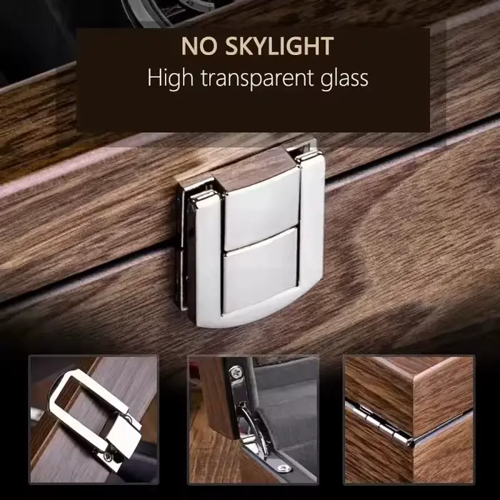 Boite à montres en bois de noyer avec couvercle en verre coussinets amovibles pour protection et présentation de montres occasions spéciales