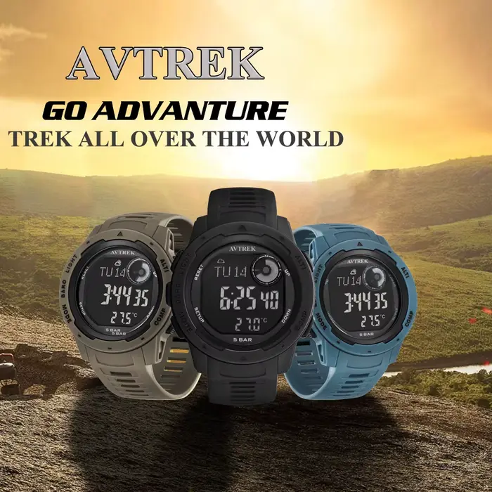 Montre numérique AVTREK pour homme avec boussole et podomètre résistante à l'eau pour activités outdoor et sports de plein air