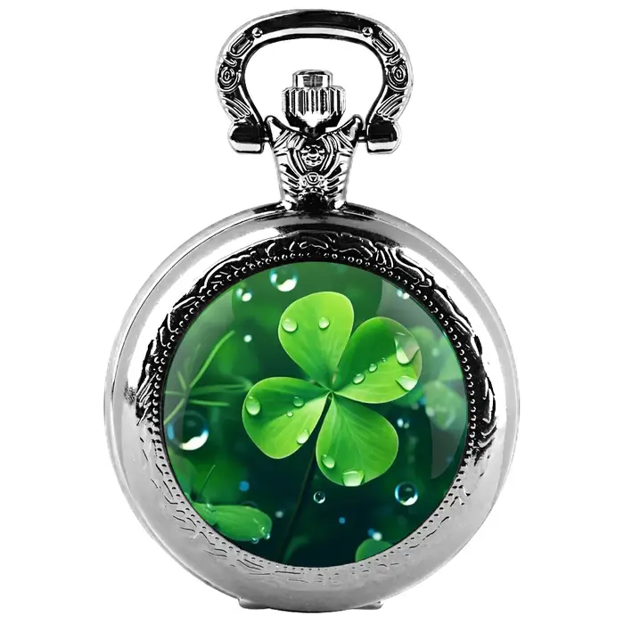 Montre de poche à quartz avec dôme en verre trèfle à quatre feuilles
