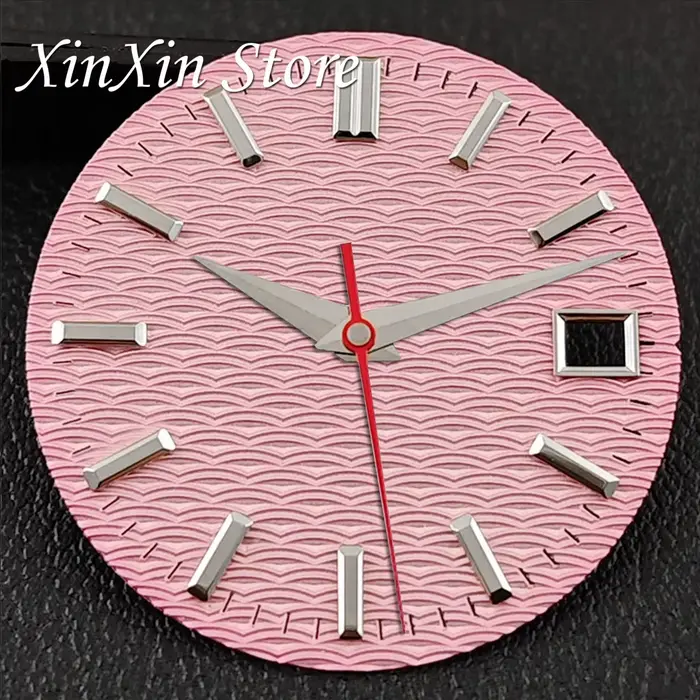 Cadran de montre rose GS 28,5 mm NH35 avec aiguilles et surface texturée ondulée pour personnalisation et durabilité montres femmes occasions spéciales
