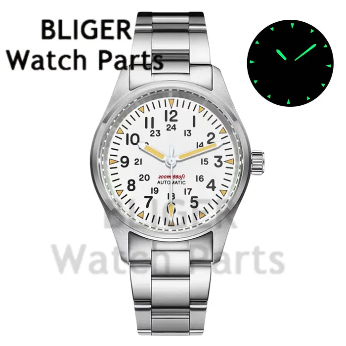 Montre vintage Blicher NH35A PT5000 avec mouvement automatique, verre saphir bombé, résistance à l'eau, idéale pour les pilotes et les amoureux du design classique