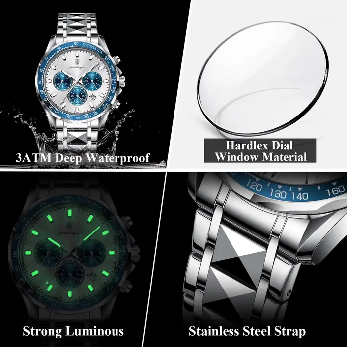 POEDAGAR marque de luxe hommes montre étanche lumineux en acier inoxydable montres