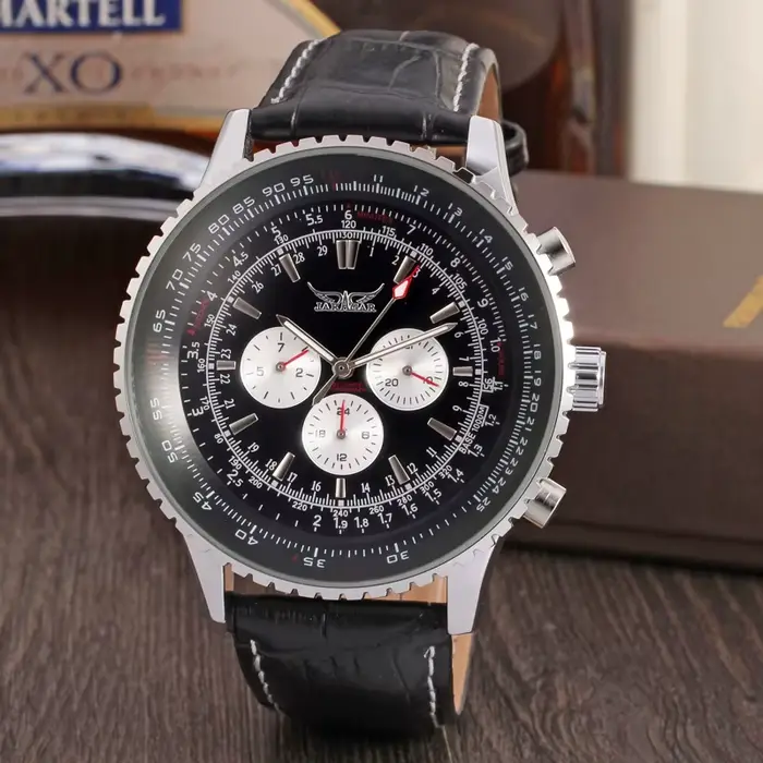 JARAGAR réplique originale grand cadran multifonctionnel automatique homme montre en cuir Vintage mécanique étanche hommes montres