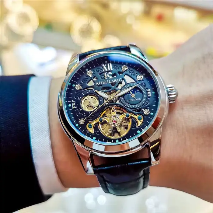 Montre mécanique automatique squelette tourbillon AOKULASIC tendance pour homme