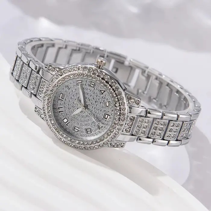 6PCS femmes montre de luxe élégant alliage montre-bracelet en cristal pour dames cadeau