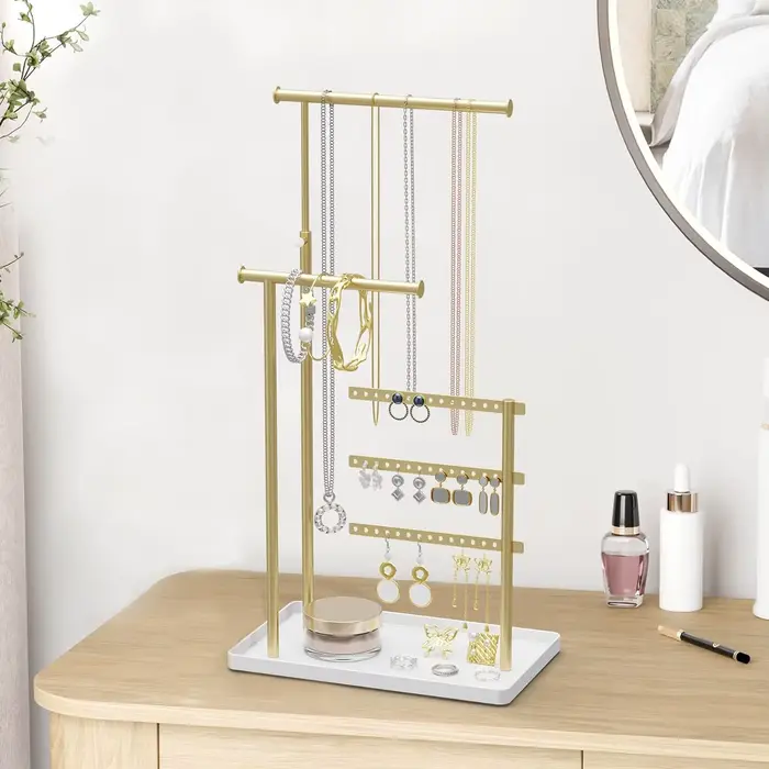 Porte-bijoux organisateur support réglable haut 17.5 "(Max) cadeau pour femmes porte-bijoux en or po