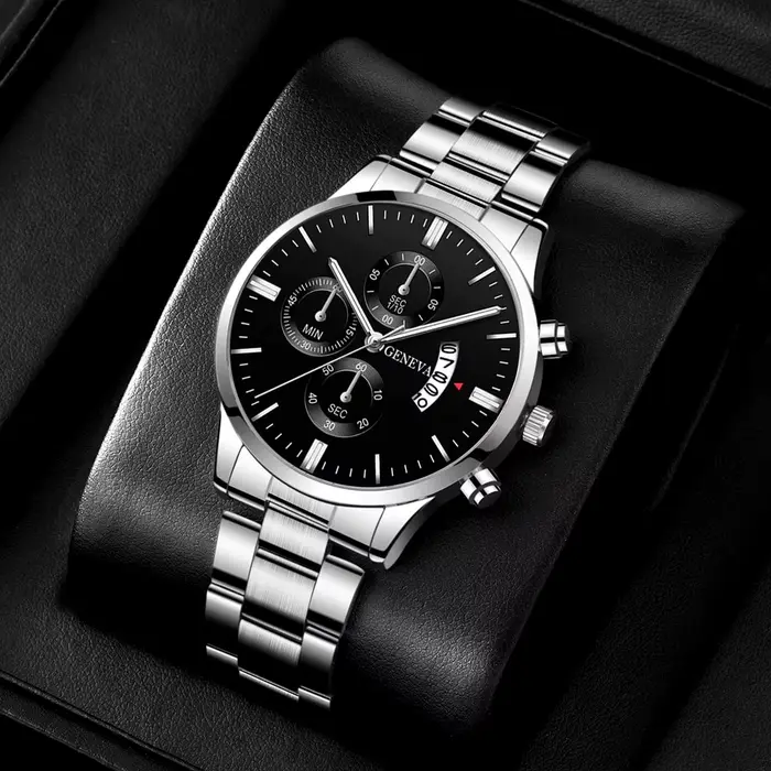 Montre-bracelet à quartz en acier inoxydable pour homme