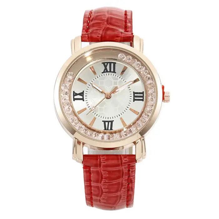 Montre-bracelet multicolore en alliage avec bracelet en cuir pour femmes élégantes et sophistiquées occasions spéciales décontractées