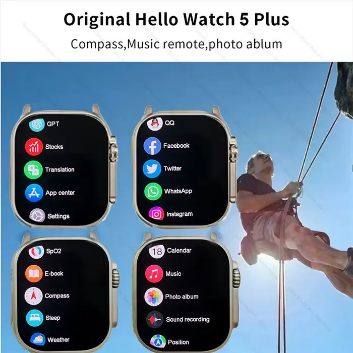 Smartwatch 2026 Original Hello Watch 5 Plus ULTRA 3 49mm AMOLED 4G ROM NFC DeepSeek GPS boussole Bluetooth appel horloge hommes femmes