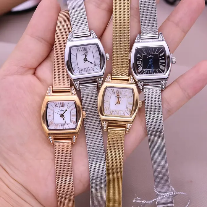 Julius Lady femme petite montre dorée nacre mode heures robe chaîne en acier inoxydable école OL fille anniversaire boîte-cadeau
