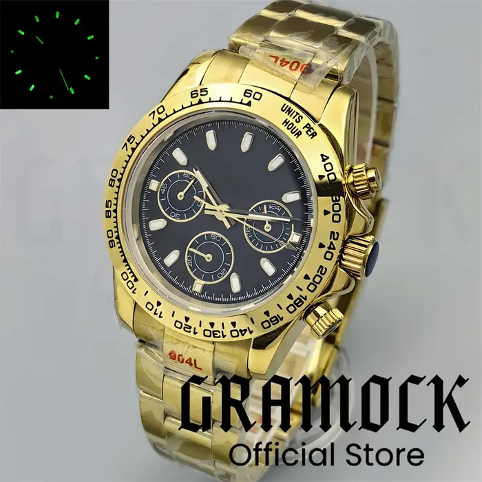 Gramock montre pour hommes 39mm argent VK63 sport chronographe montres à Quartz gris météorite cadran saphir verre Relogio Masculino