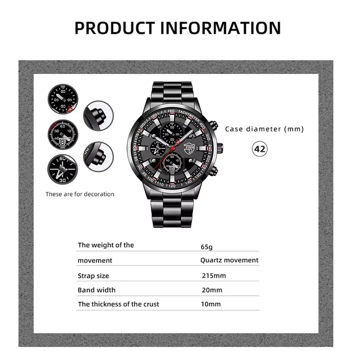 Montre homme Montre-bracelet à Quartz en acier inoxydable pour homme