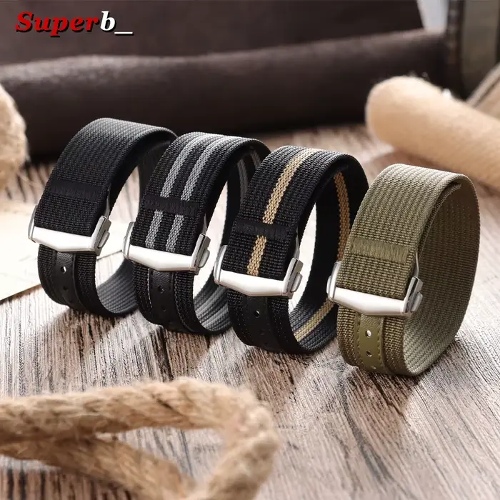 Fermoir déployant en Nylon 20mm 22mm bracelet de montre Premium côtelé