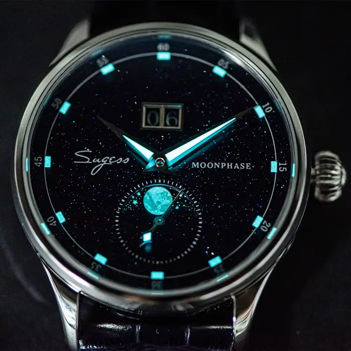 Sugess montre pour hommes édition limitée phase de lune boîtier en acier inoxydable 316L Tianjin ST2528 mouvement de luxe pierres précieuses étoiles cadran cadeau V3