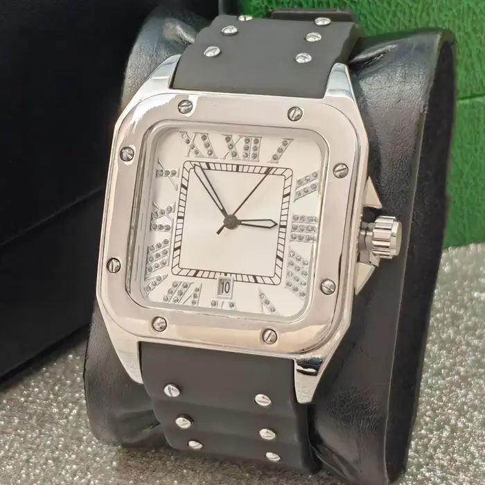 Montre Homme de Luxe à Quartz Diamant Carré de Haute Qualité