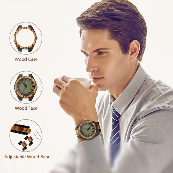 Montre-bracelet personnalisée homme bois naturel quartz style casual design unique cadeau homme occassions spéciales