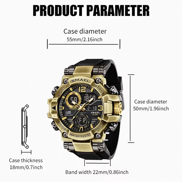 SMAEL nouvelle montre hommes mode Bronze boîtier en alliage de Zinc Double affichage montre-bracelet homme militaire