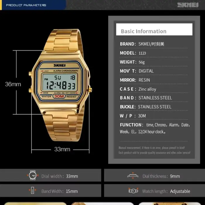 SKMEI 1123 montre de sport numérique rétro de luxe pour hommes en acier inoxydable étanche montres