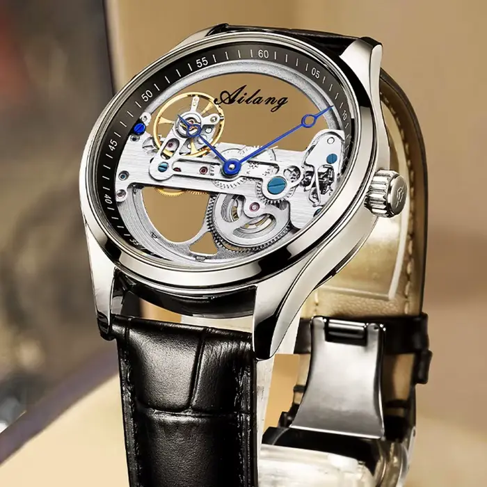 AILANG hommes montres haut de gamme de luxe squelette Steampunk montre mécanique mode cuir automatique creux