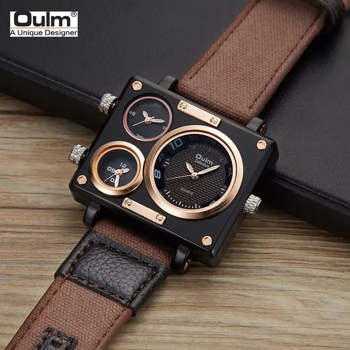 Oulm tout nouveau Style Unique concepteur montre pour hommes de haute qualité tissu en cuir